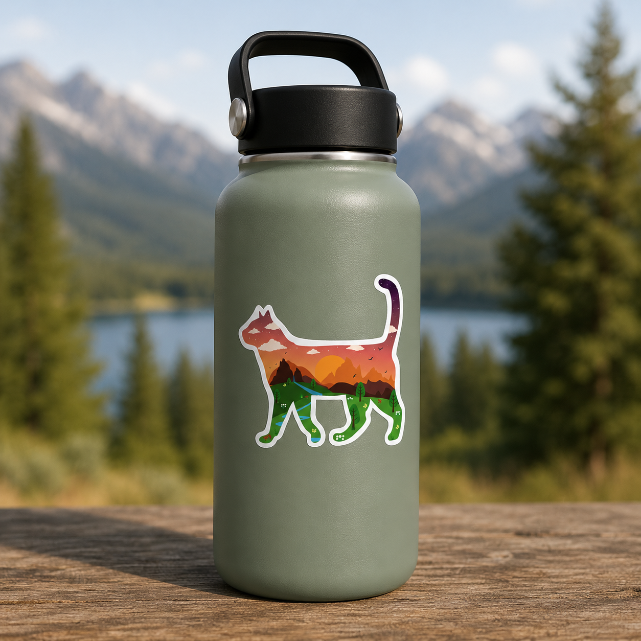 Cat Adventure Landscape Sticker
