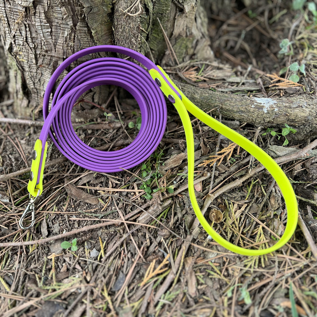 PREMADE: Basic Kylo Leash - 7ft, grape + neon yellow