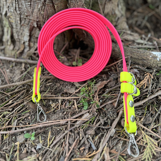 PREMADE: Convertible/Hands-Free Kylo Leash - 8ft, hot pink + neon yellow