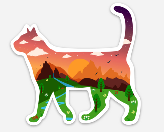 Cat Adventure Landscape Sticker